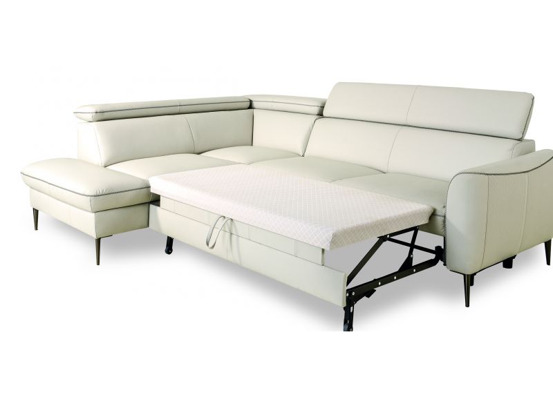 2 Seater Leather/Fabric Sofabed and Storage Chaise with Adjustable Headrest - Dianthus